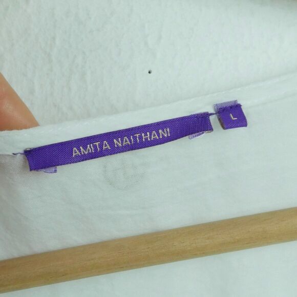 Amita Naithani Large Swim Cover Up White Embroidered Pompom Sheer Boho Vacation - Picture 3 of 9